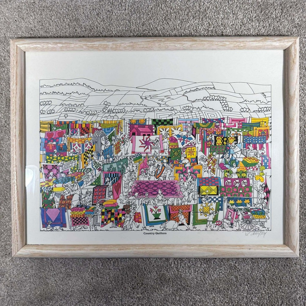 Bruce B‎ Johnson Art Country Quilters Print Framed Signed Multi Color Americana